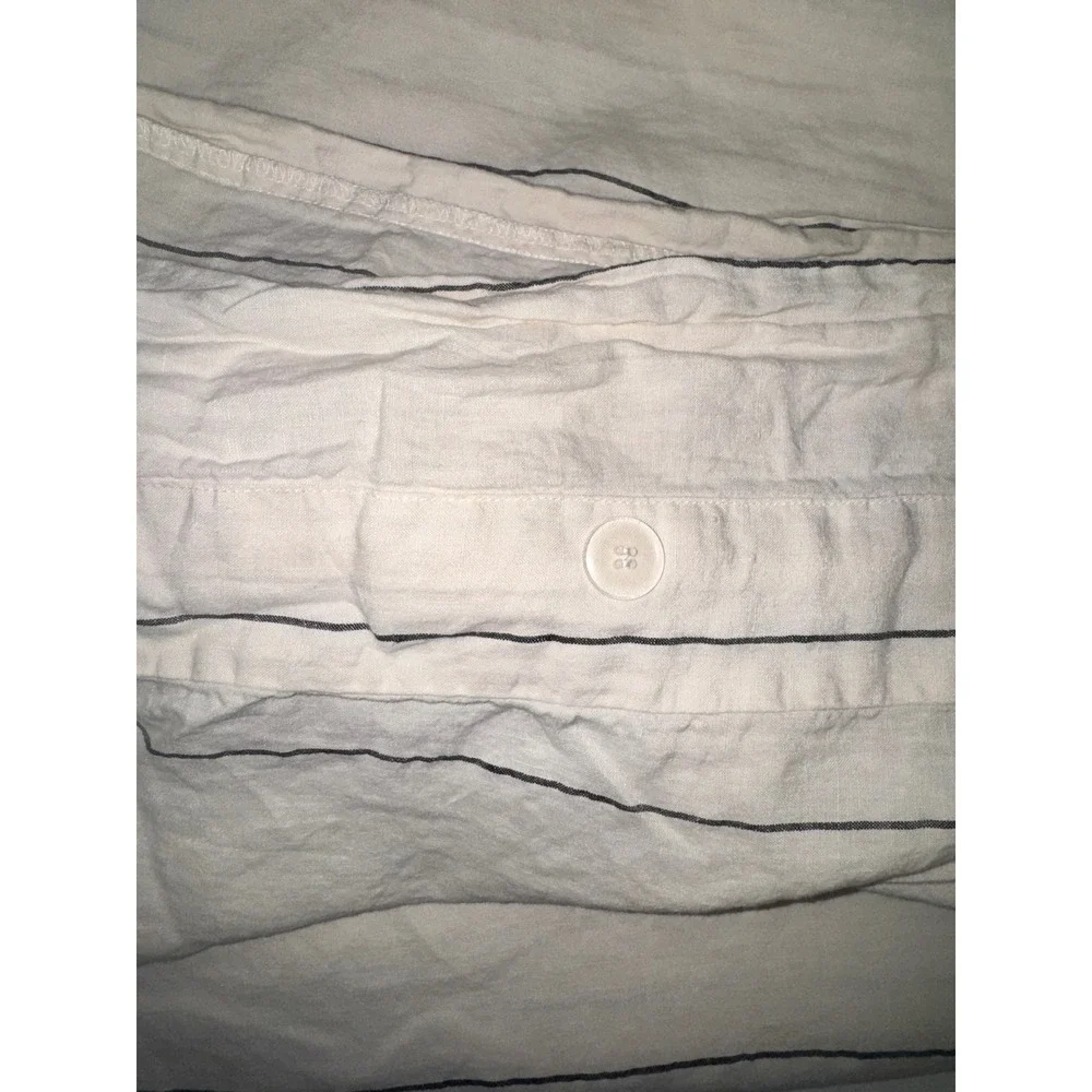 CB2 Pinstripe Linen White Full Queen Duvet Cover 100% Linen 88x92 FLAW